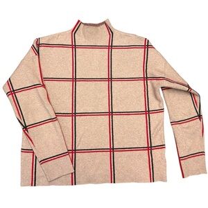 Tahari Classic Beige Checkered Boxy Sweater Turtle Neck Relaxed Fit Size XL